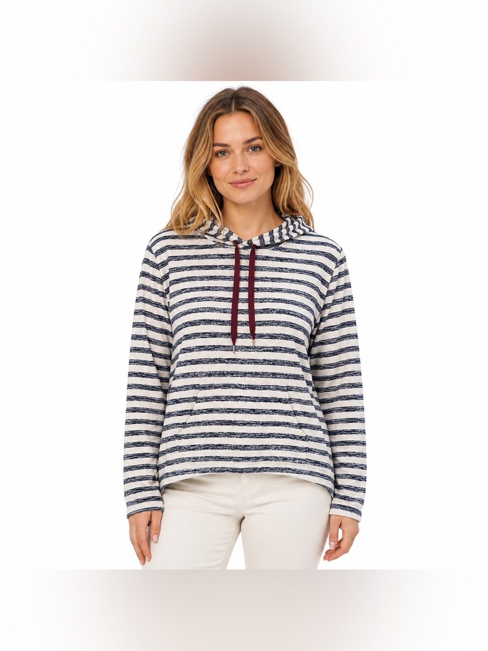 Market & Spruce Striped Hooded Pullover Top Large Navy White Stitch Fix